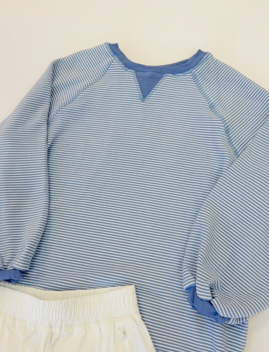 Girls Puff Sleeve Contrast Banded Knit Top