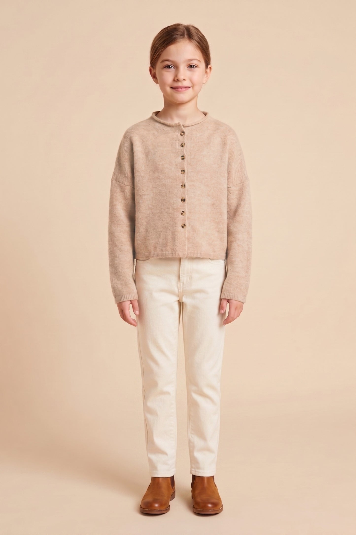 Girls Brushed Rolled Neck Cardigan