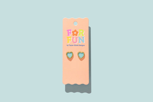 FOR FUN - Stud Earrings - Blue + Gold Hearts - Harper