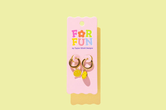 FOR FUN - Huggie Earrings - Gold Hoops + Smileys - Kenzie