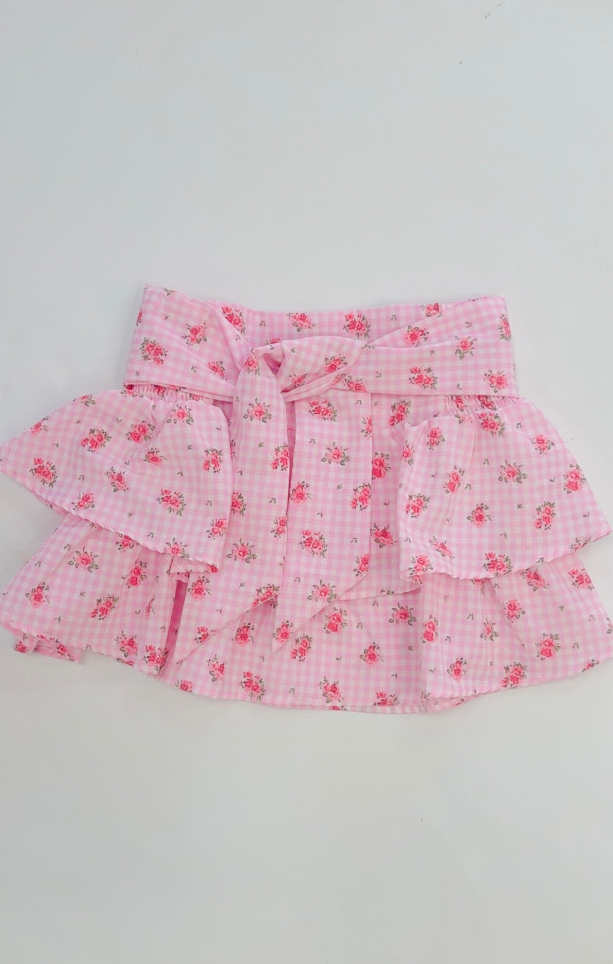Pink Flower Gingham Skirt