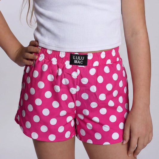 Hot Pink Polka Dot KIDS SHORTS Lulu Mac