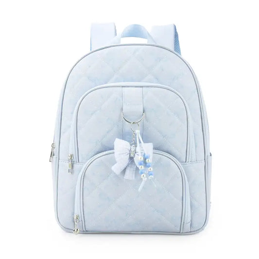 Bow Print Quilted Large Backpack with Charm