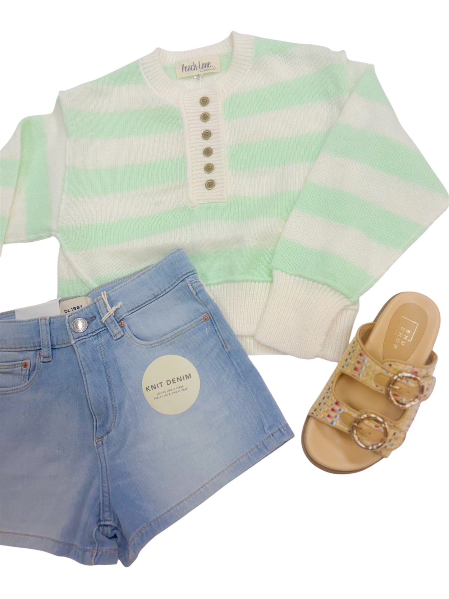 Stripe Front Button Oversized Sweater