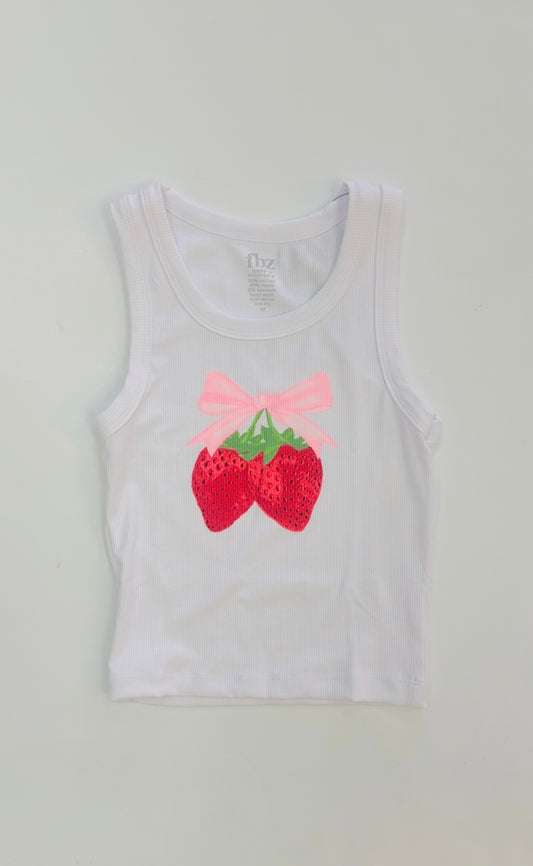 White Strawberry Bow Tank