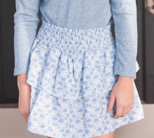 Smocked Skirt Blue + Green Floral