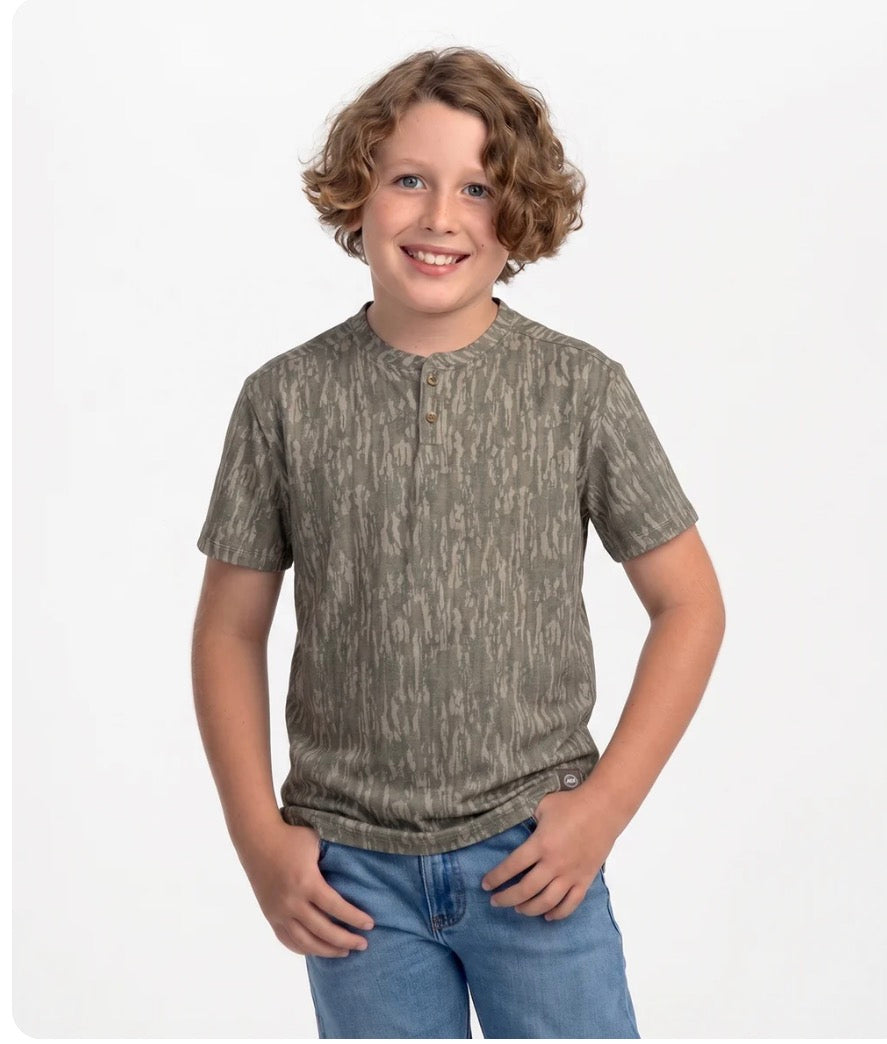 Boys Max Comfort Henley - Tree Bark Camo