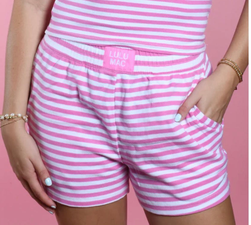 Youth Lulu Mac Striped Shorts - Neon Pink