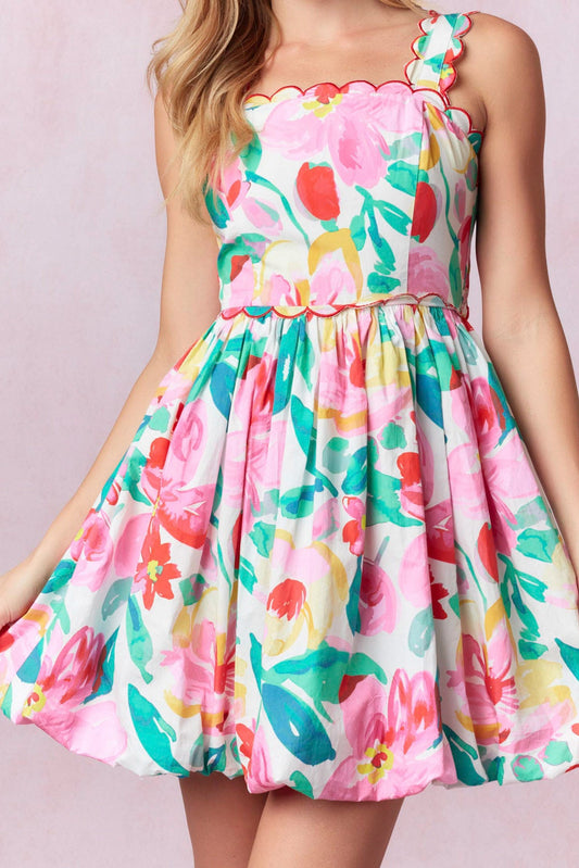 Scallop Cotton Bubble Hem Dress