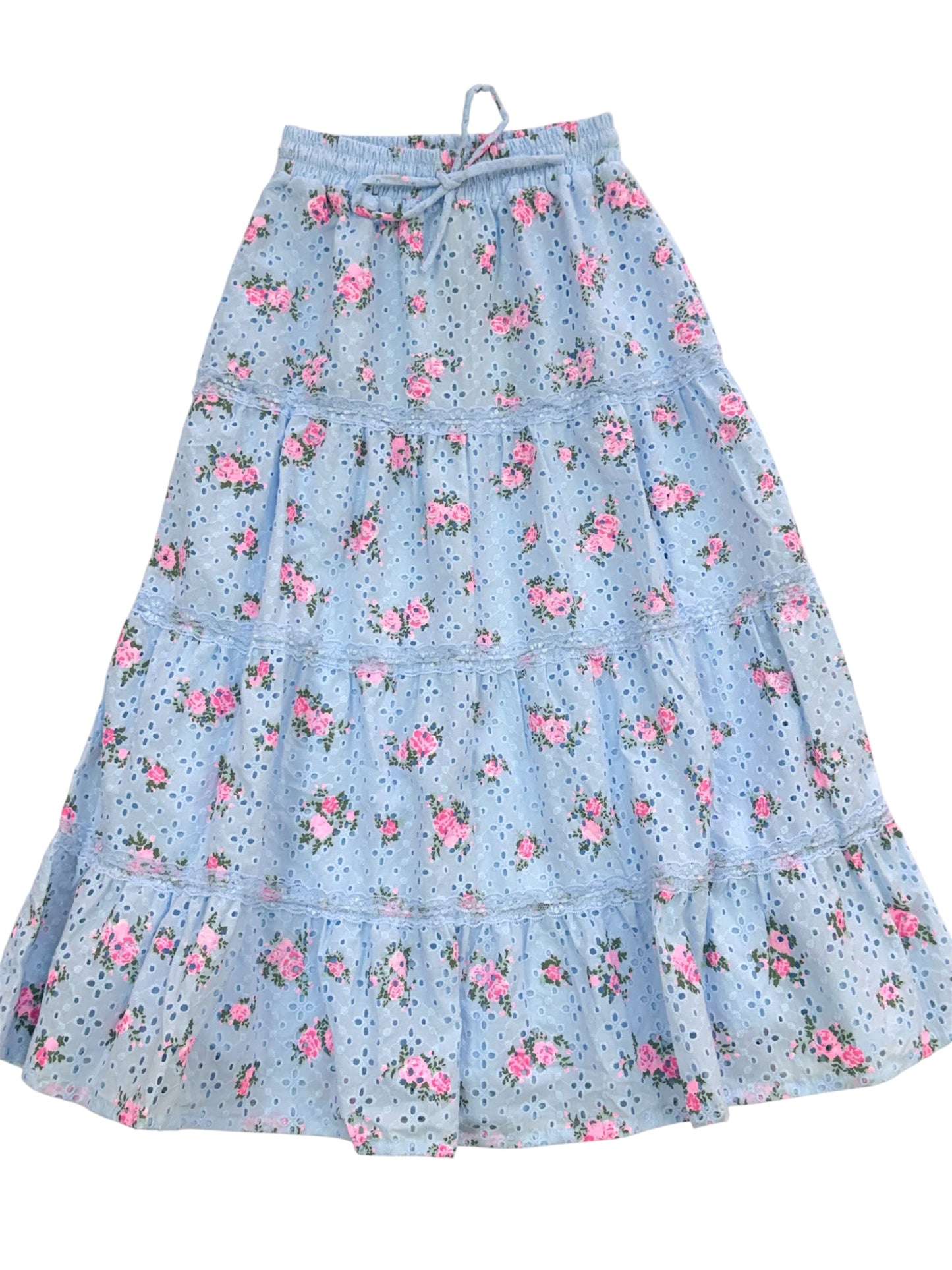 Aqua + Pink Floral Maxi Skirt