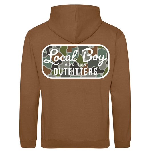 Mens Retro Patch Hoodie- Caramel Toffe