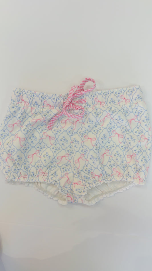 Waist Tie Detail Bow Block Print Bloomer Shorts