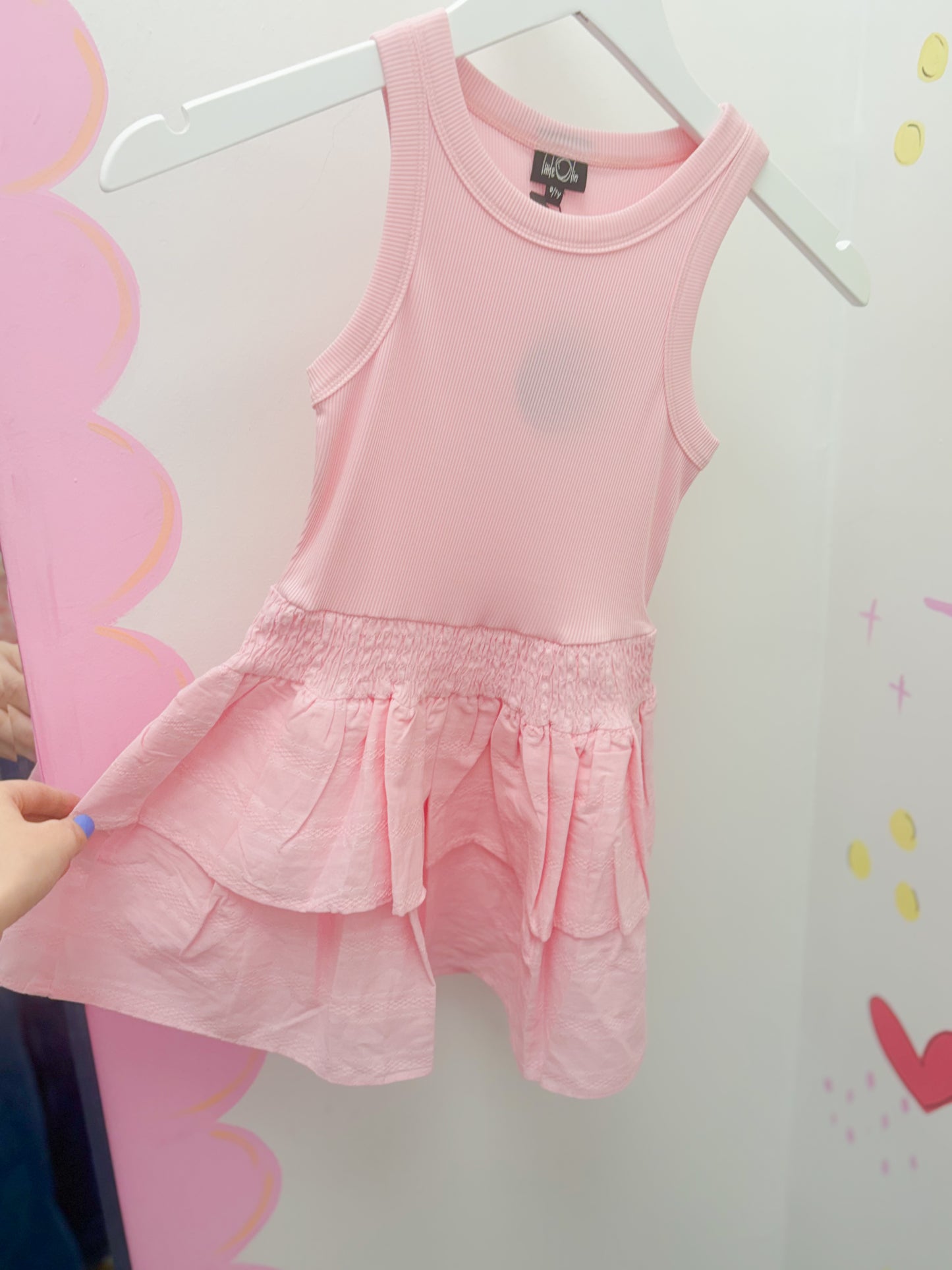 Pink Tank Dress with Ruffle Skirt