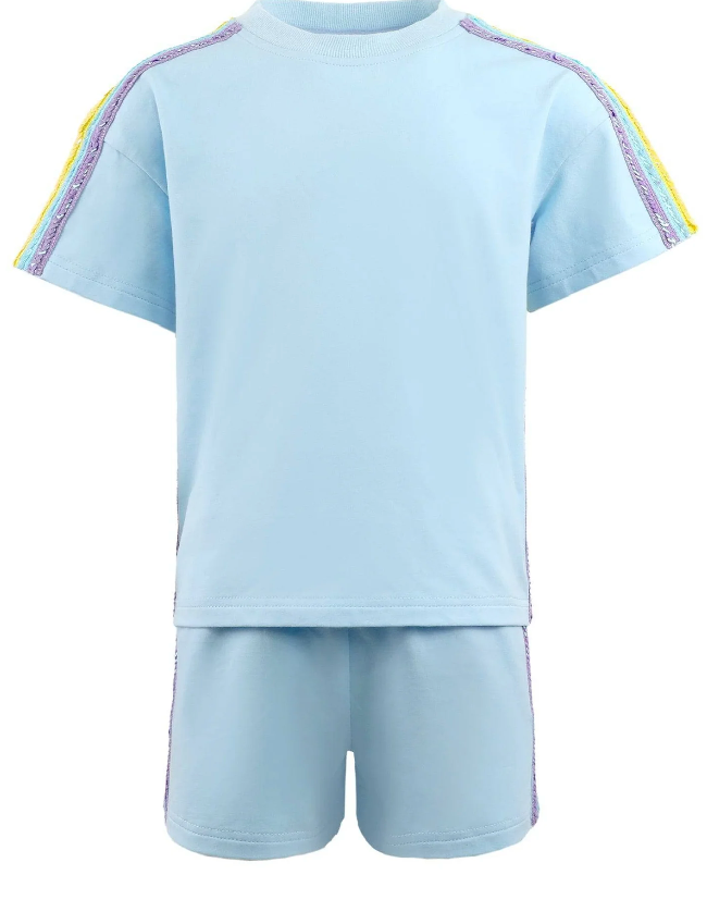 Blue Rainbow Stripe Short Set