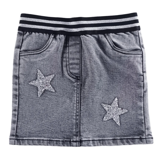 Black Denim Skirt - Waist Band Stripe