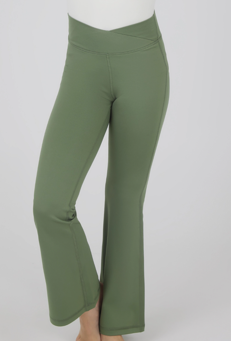 Olive Green Crossover Flare Pants