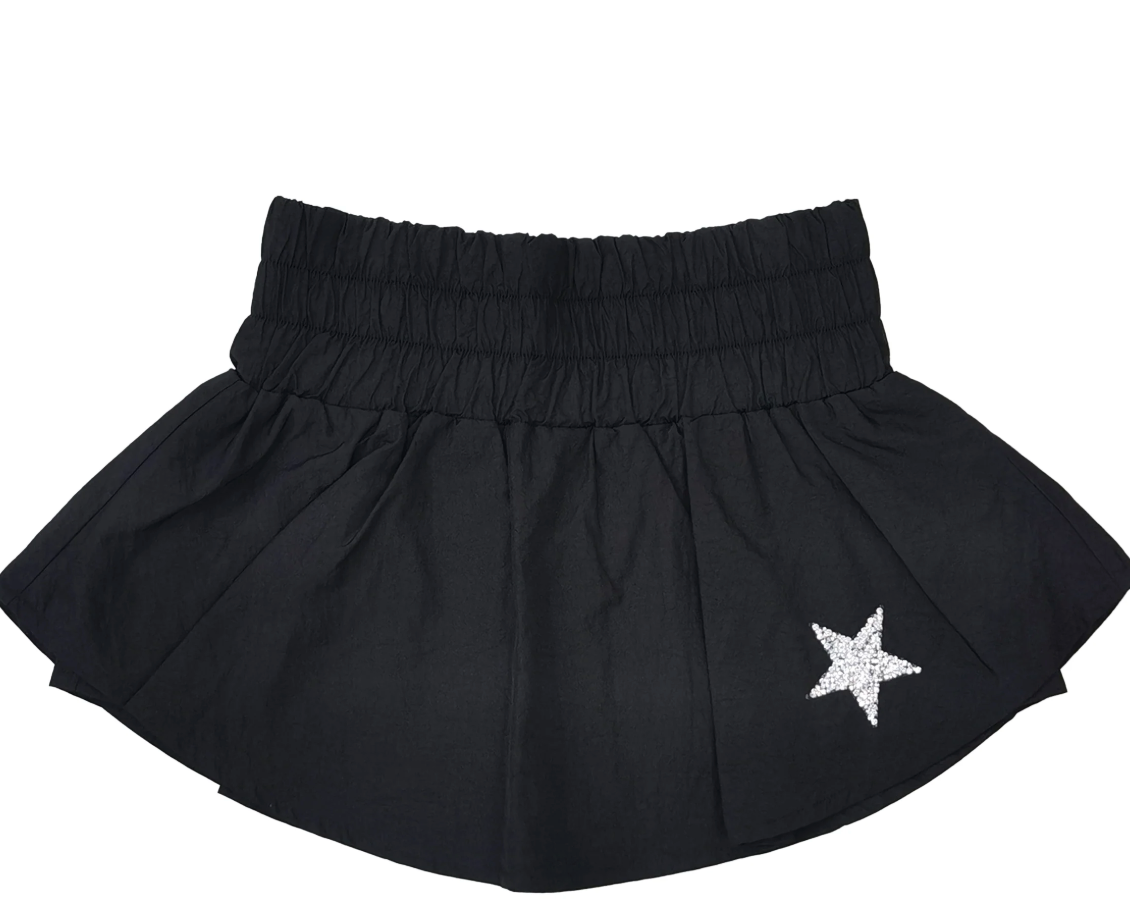 Black Gathered Double-layer Mini Skort