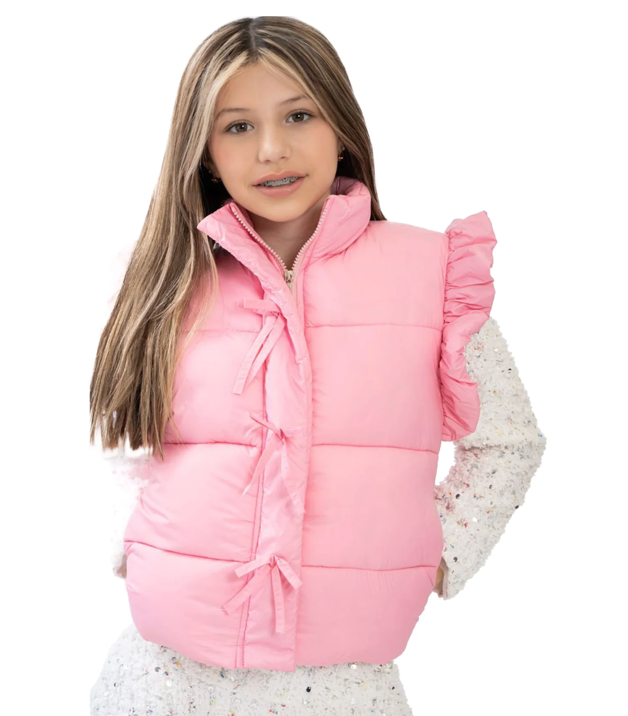 Ruffle Puffer Vest - Bows