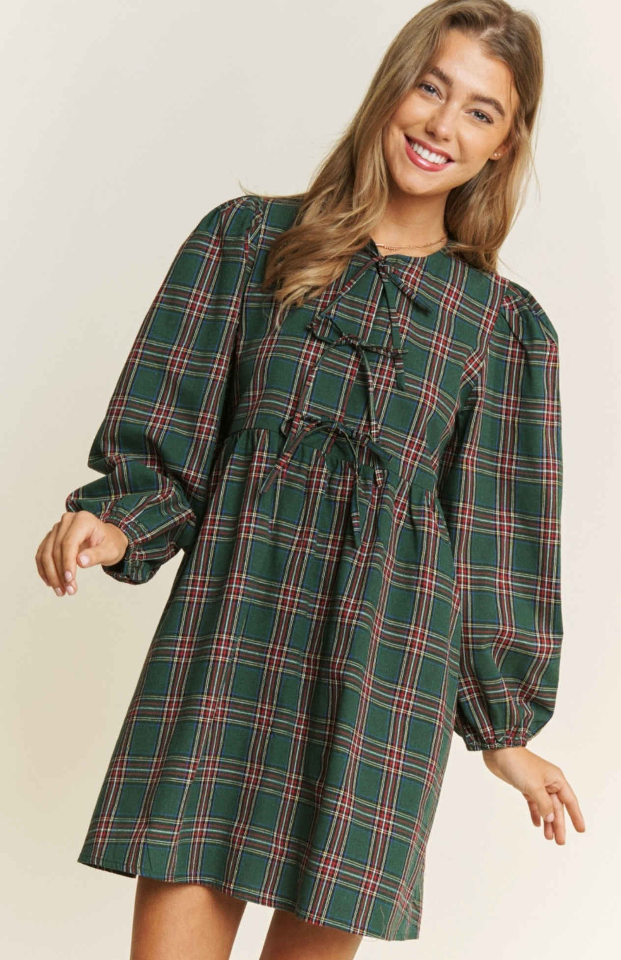 Christmas Plaid Dress - Hunter Green