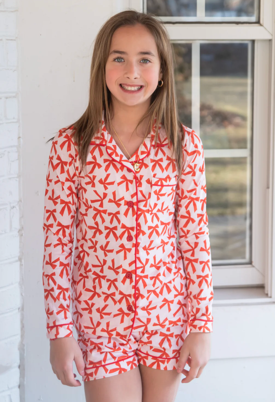 Button Up Lounge Set - Red Bows