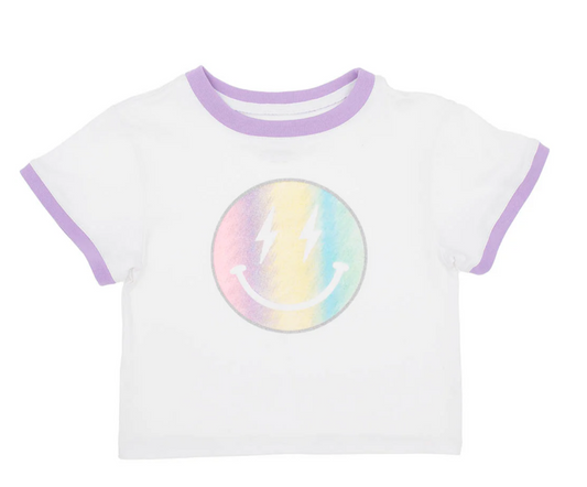 Glitter Pastel Rainbow Smiley Ringer Boxy T