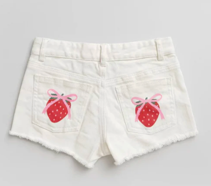 White Denim Strawberry Shorts