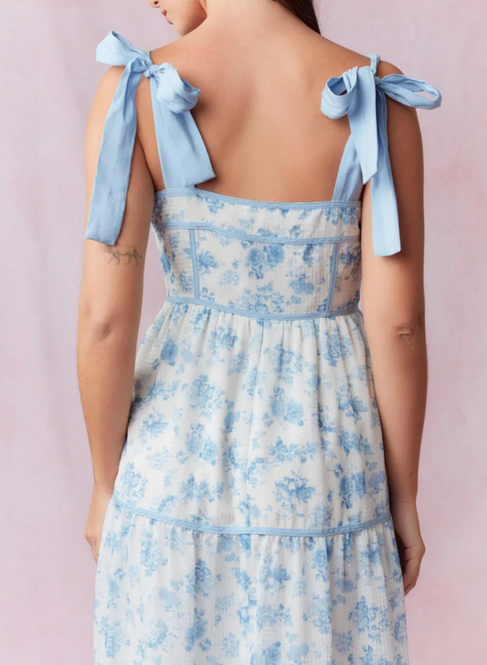 Blue Floral Tie Dress