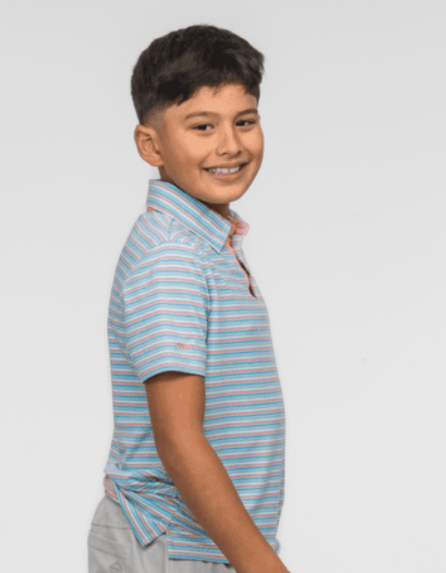 Boys Grant Stripe Polo - Island Coral