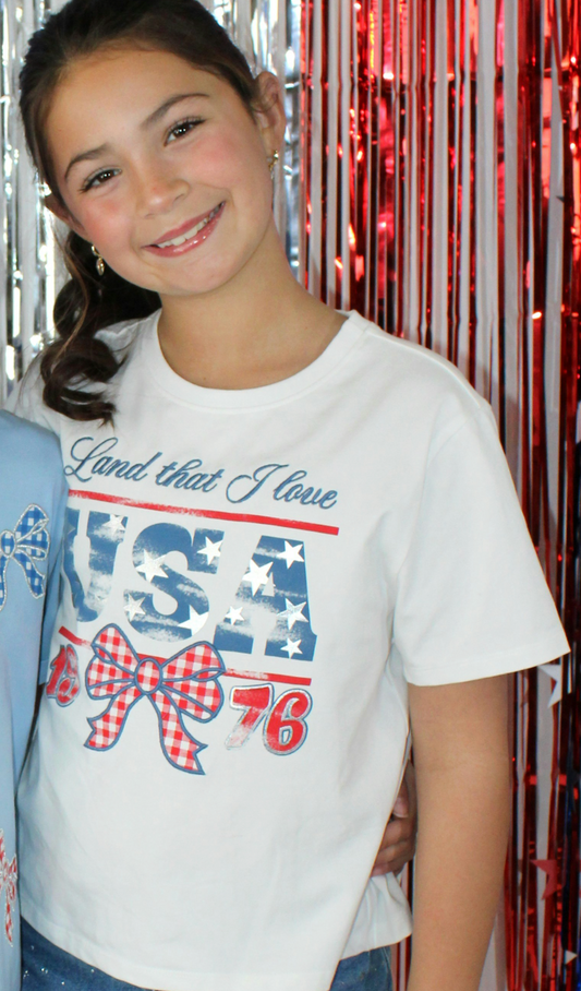 USA Gingham Bow Patch Graphic Tee