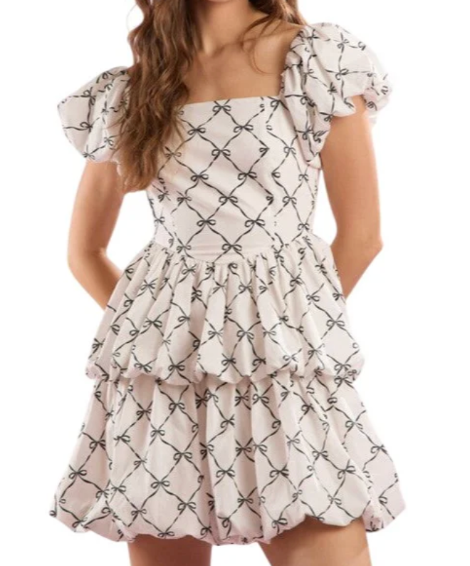 Ribbon Bubble Mini Dress