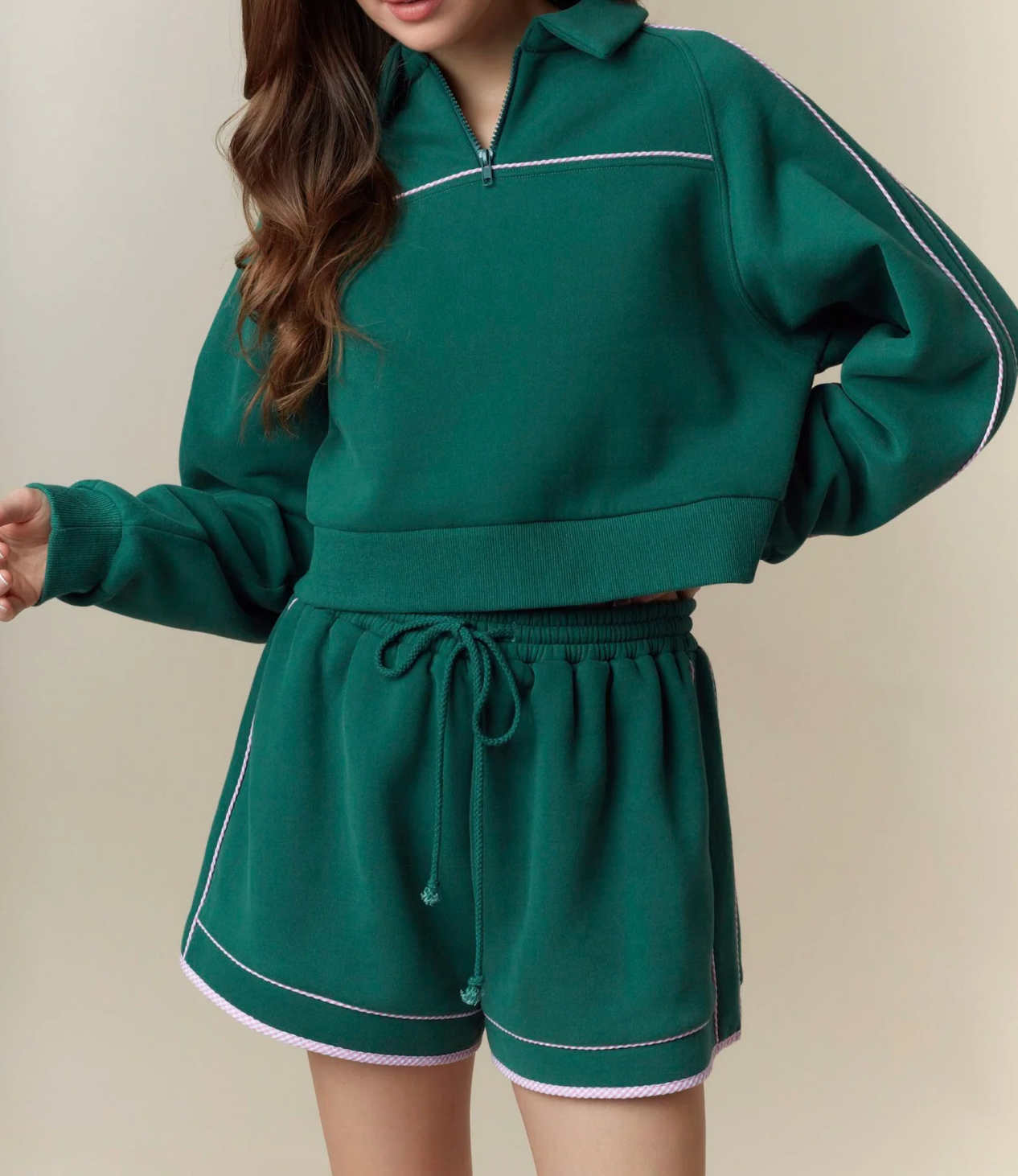 Gingham Piping Fleece French Terry SHORTS