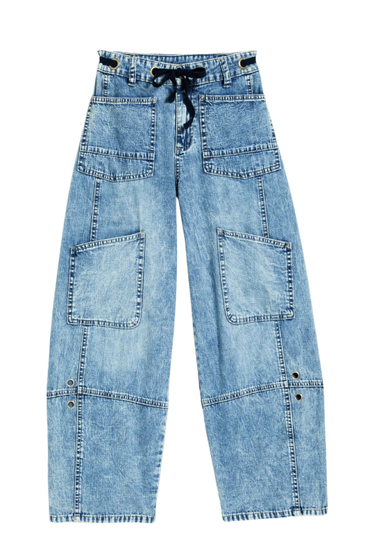 Grommet Waist Patch Wide Leg