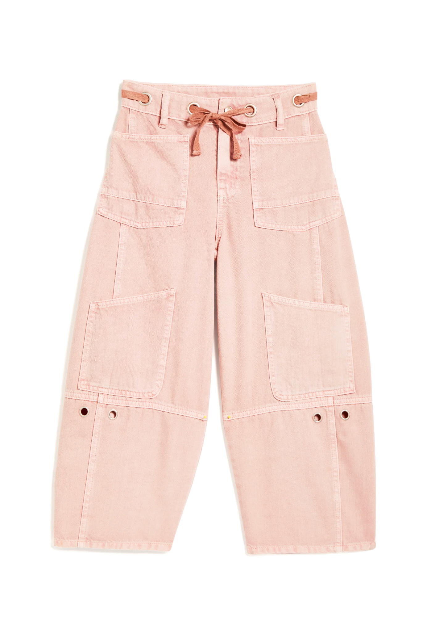 Grommet waist patch barrel pants - Misty Rose