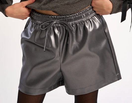 Knotted shorts, faux leather effect- Gun Metal
