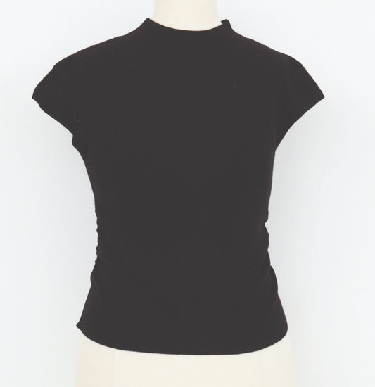 Ruched top, stand-up collar