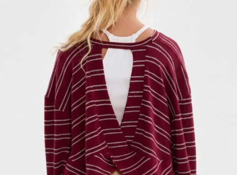 Striped Wide Leg Open Back Set - Maroon / Crimson