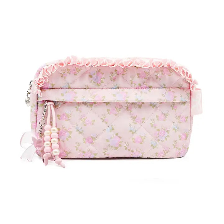 Quilted Floral Printed Pouch with Charm