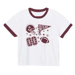 Sequin Football Elements Boxy T Maroon