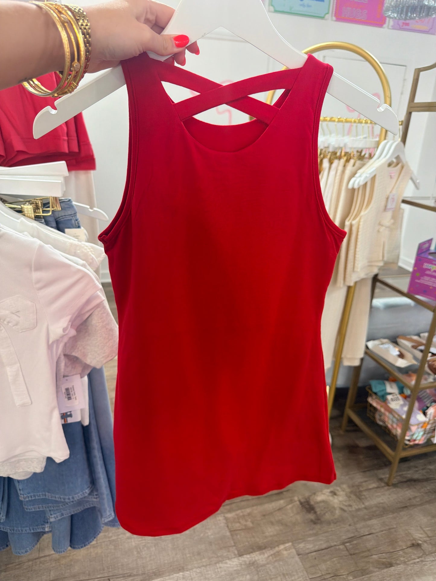 Cross Back Cotton Romper Dress
