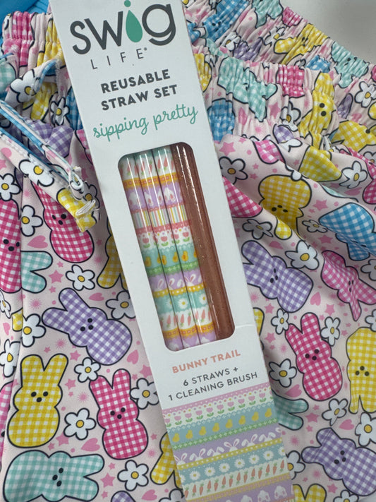 Bunny Trail - Peach Glitter Reusable Straw Set