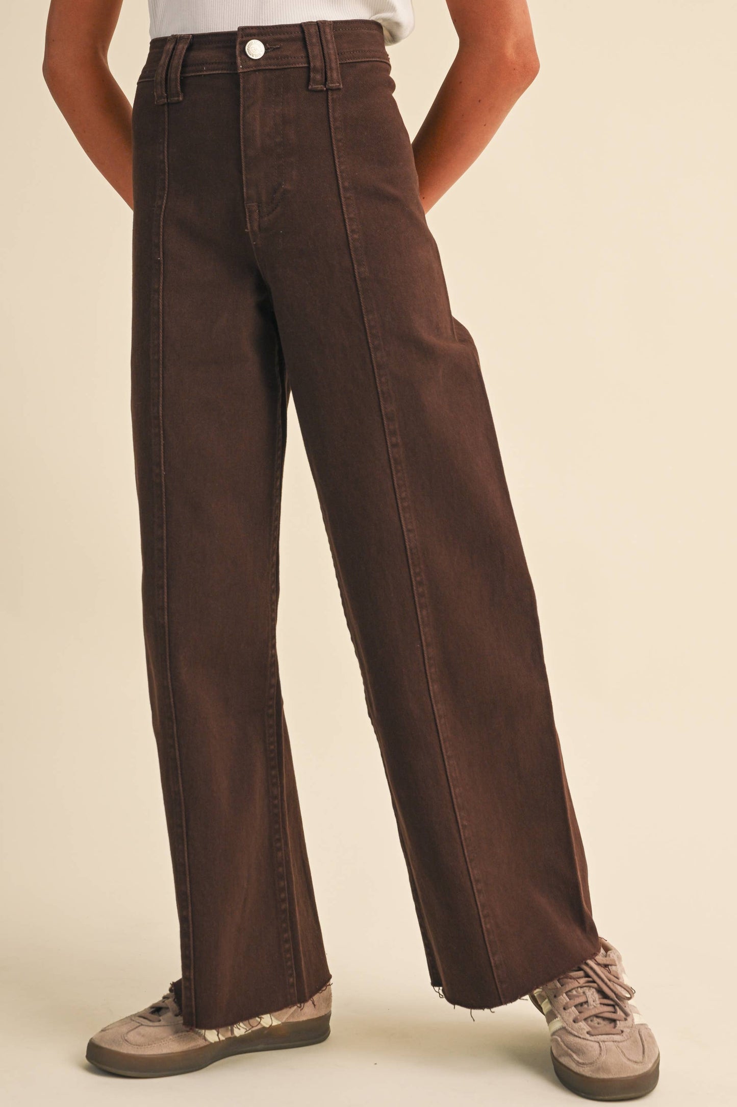 TWEEN KIDS GIRLS WIDE LEG DENIM PANTS (7-14) Brown