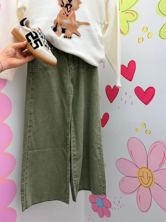 Olive Utility pocket wide leg