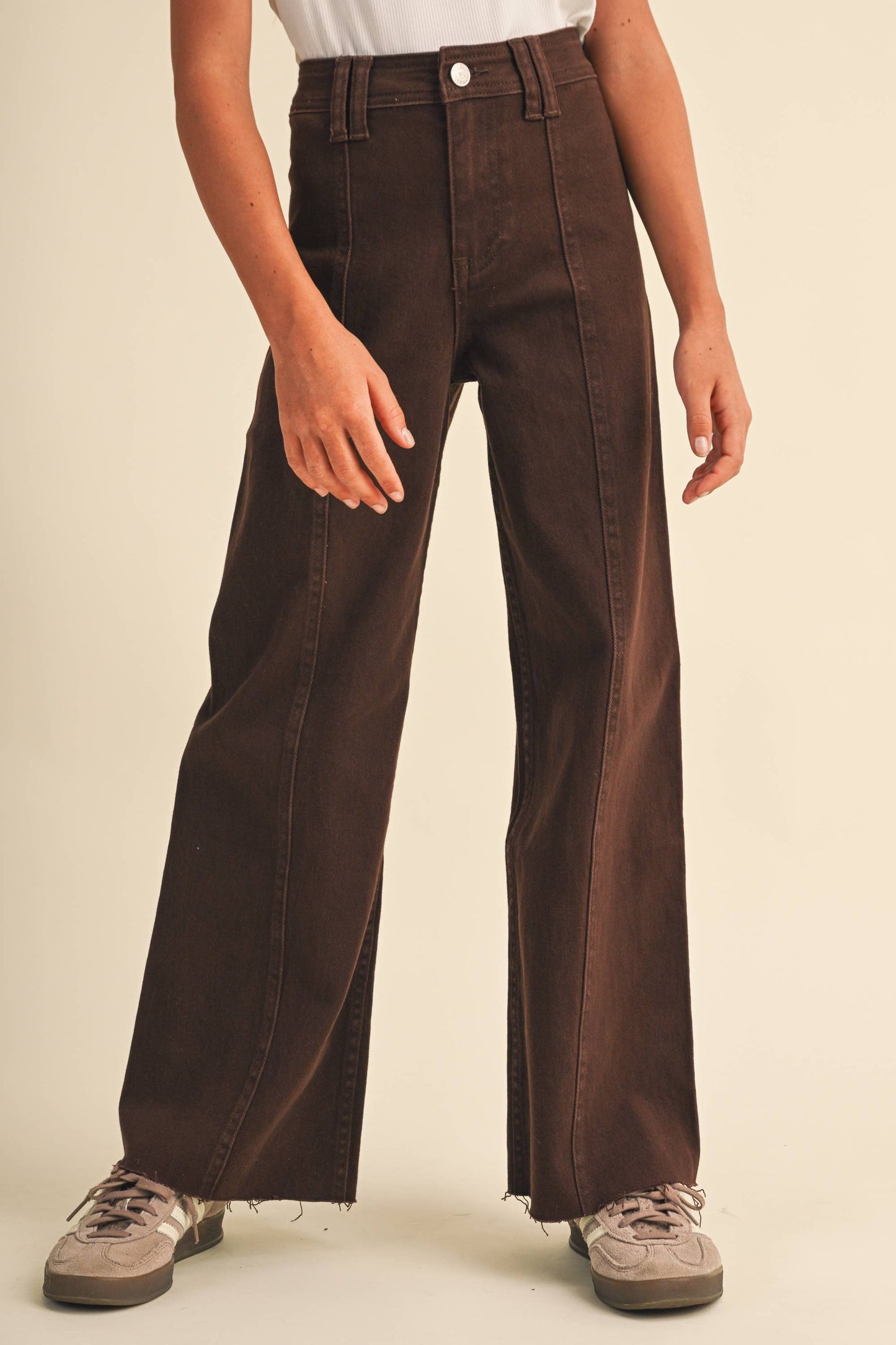 TWEEN KIDS GIRLS WIDE LEG DENIM PANTS (7-14) Brown