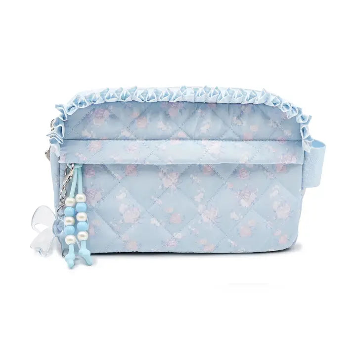 Quilted Floral Printed Pouch with Charm