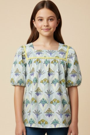 Blue Printed Block Blouse