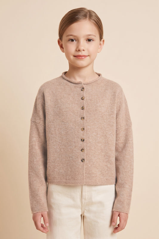 Girls Brushed Rolled Neck Cardigan
