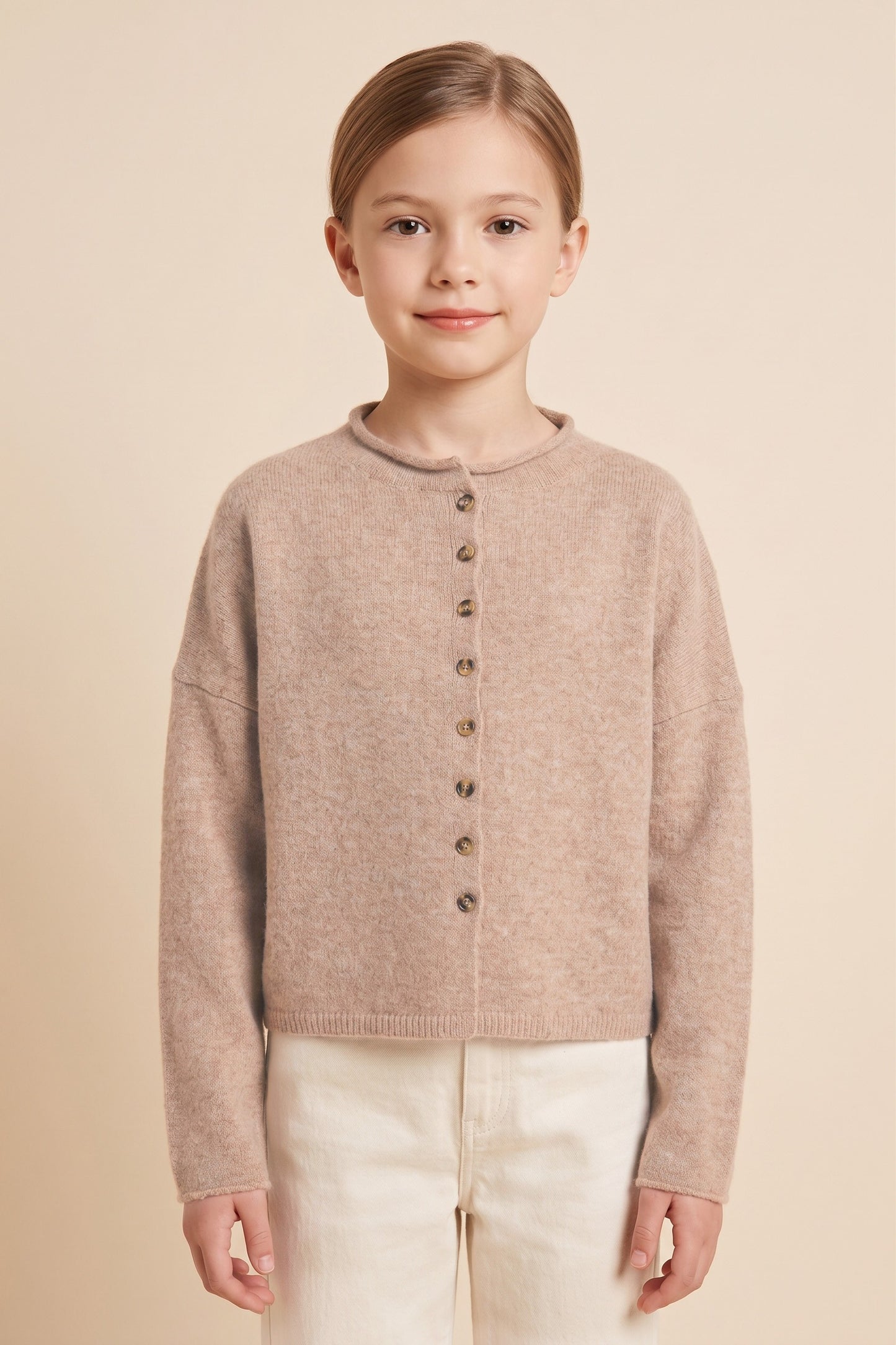 Girls Brushed Rolled Neck Cardigan