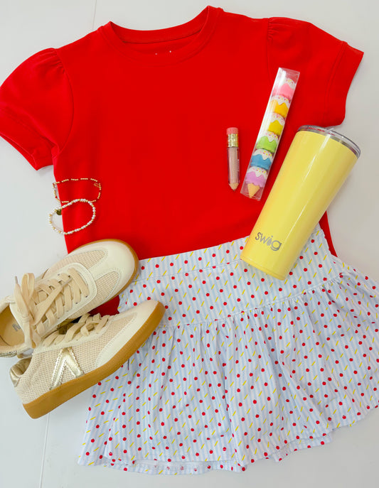 Red Short Puff Sleeve