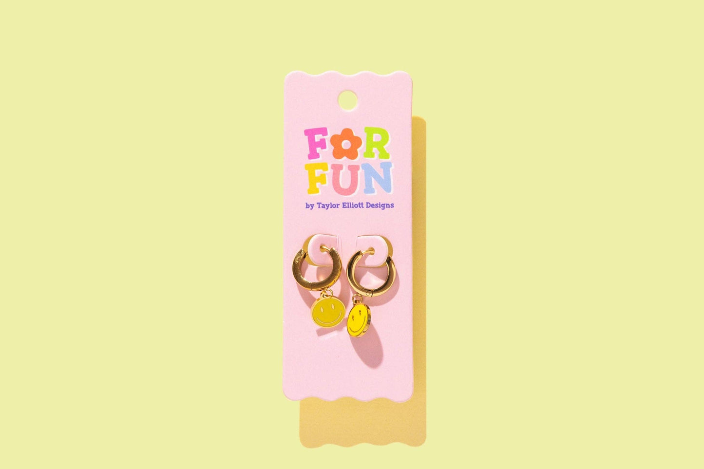 FOR FUN - Huggie Earrings - Gold Hoops + Smileys - Kenzie