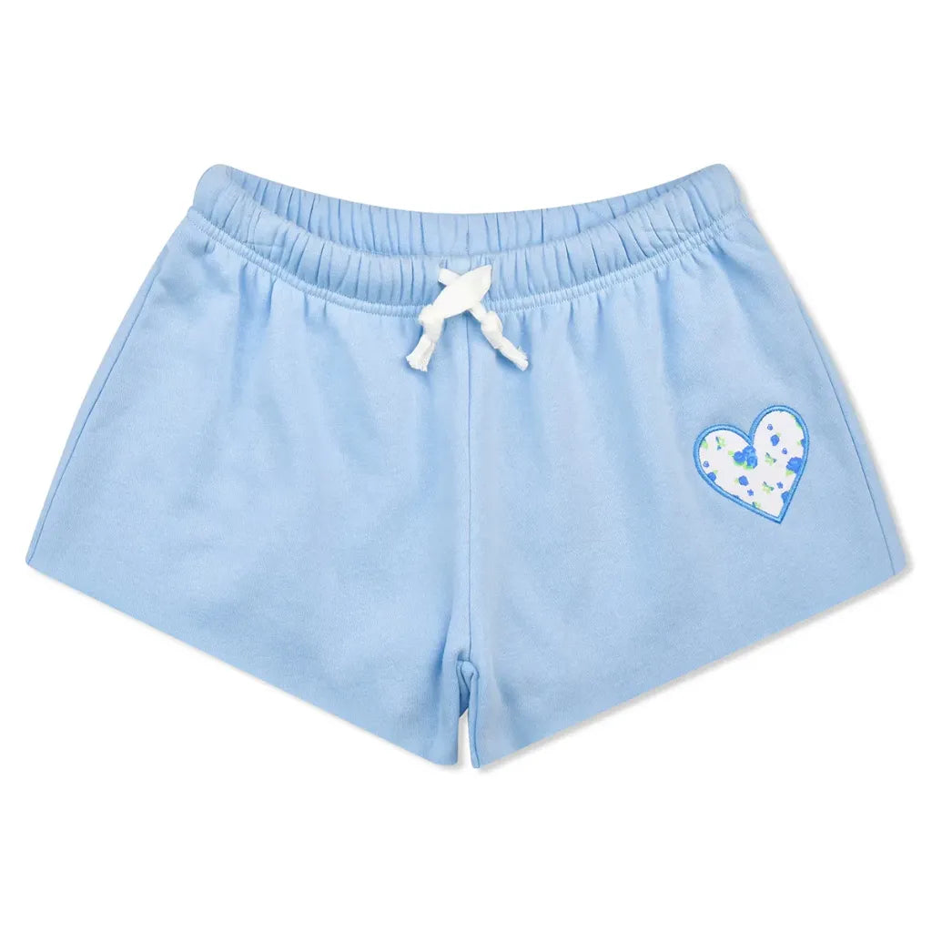 Blue Floral Heart Sweat Shorts